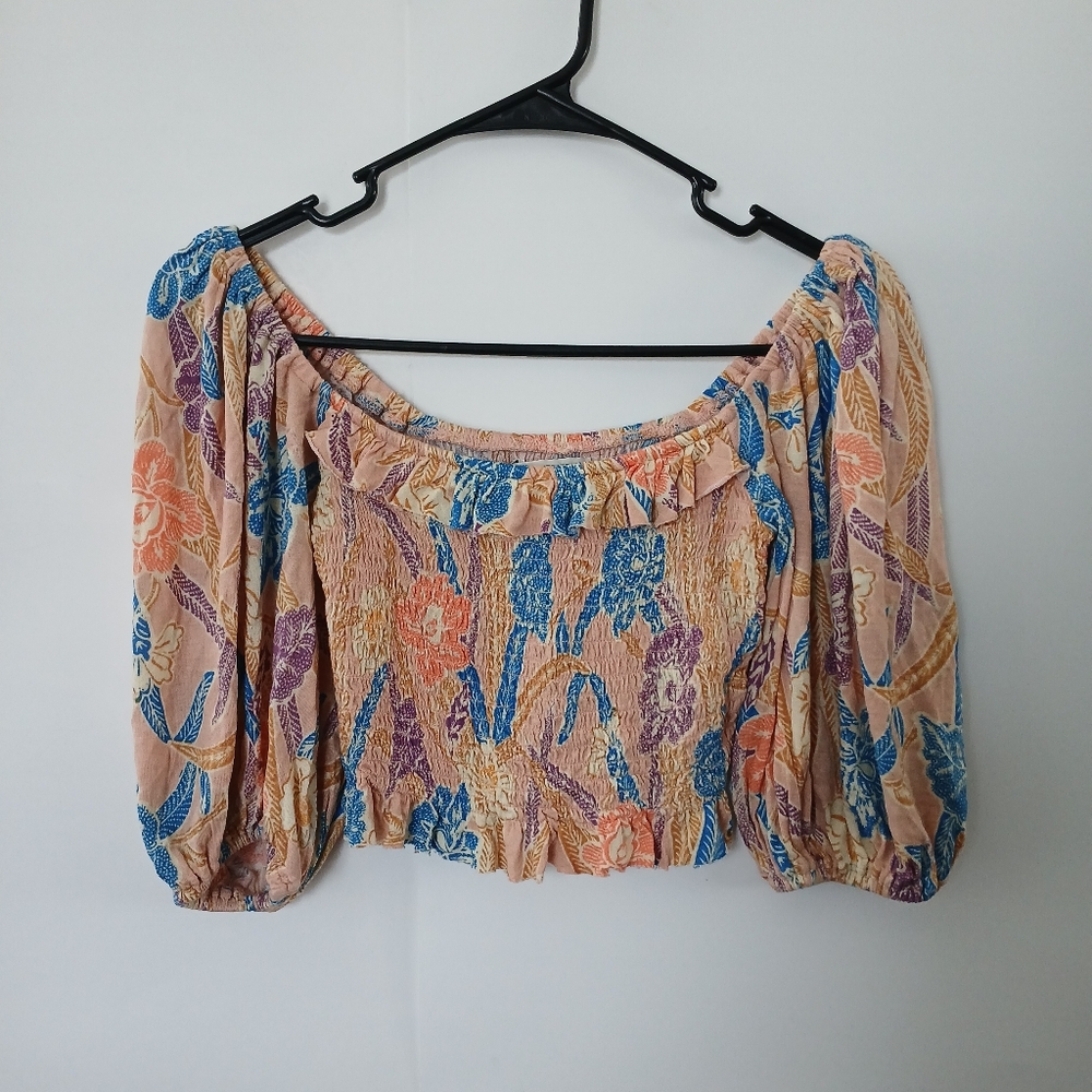 Urban Outfitters, Floral Smocked Ruffled Crop top Bohemian Women's Size Small